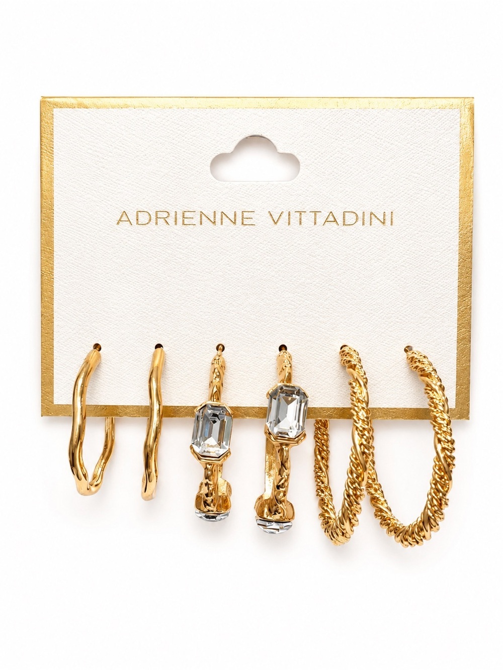 Adrienne Vittadini Gold Tone Hoop and Crystal Earring Set